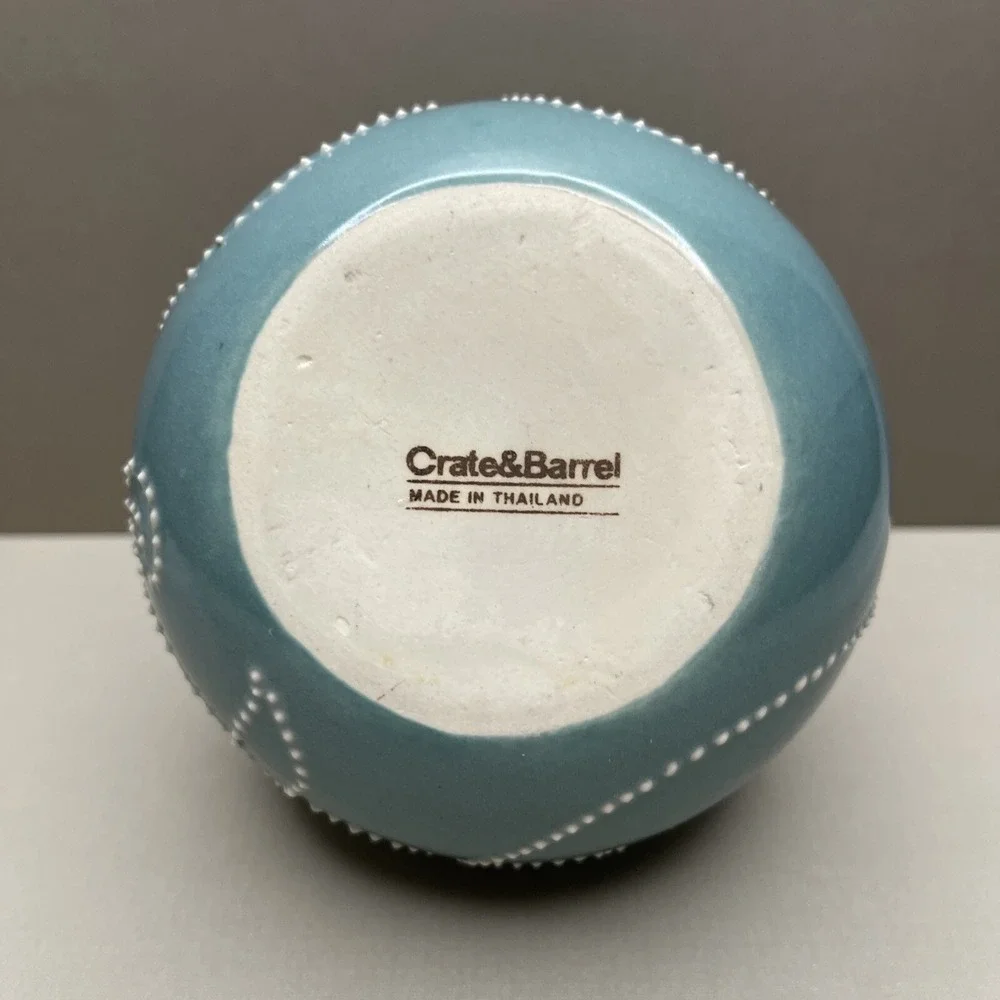 Crate & Barrel Flower Bud‎ Vase Aqua Blue Stitch Pattern Turquoise Decor